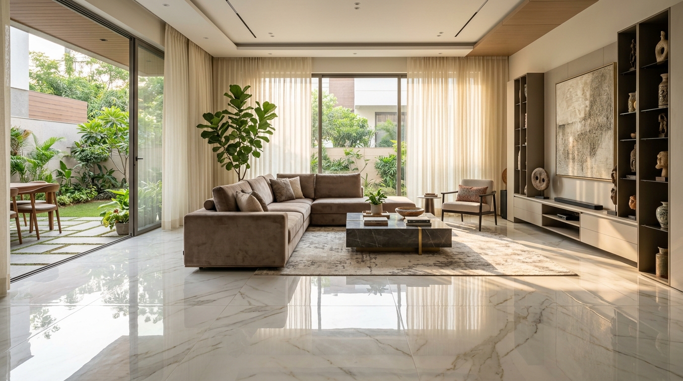 Premium Living Room Interior with Luxury Tiles